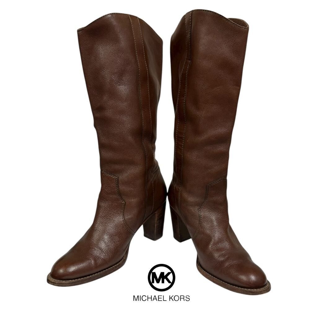 KORS Michael Kors Women’s Brown Leather Heeled Knee High Boots 8